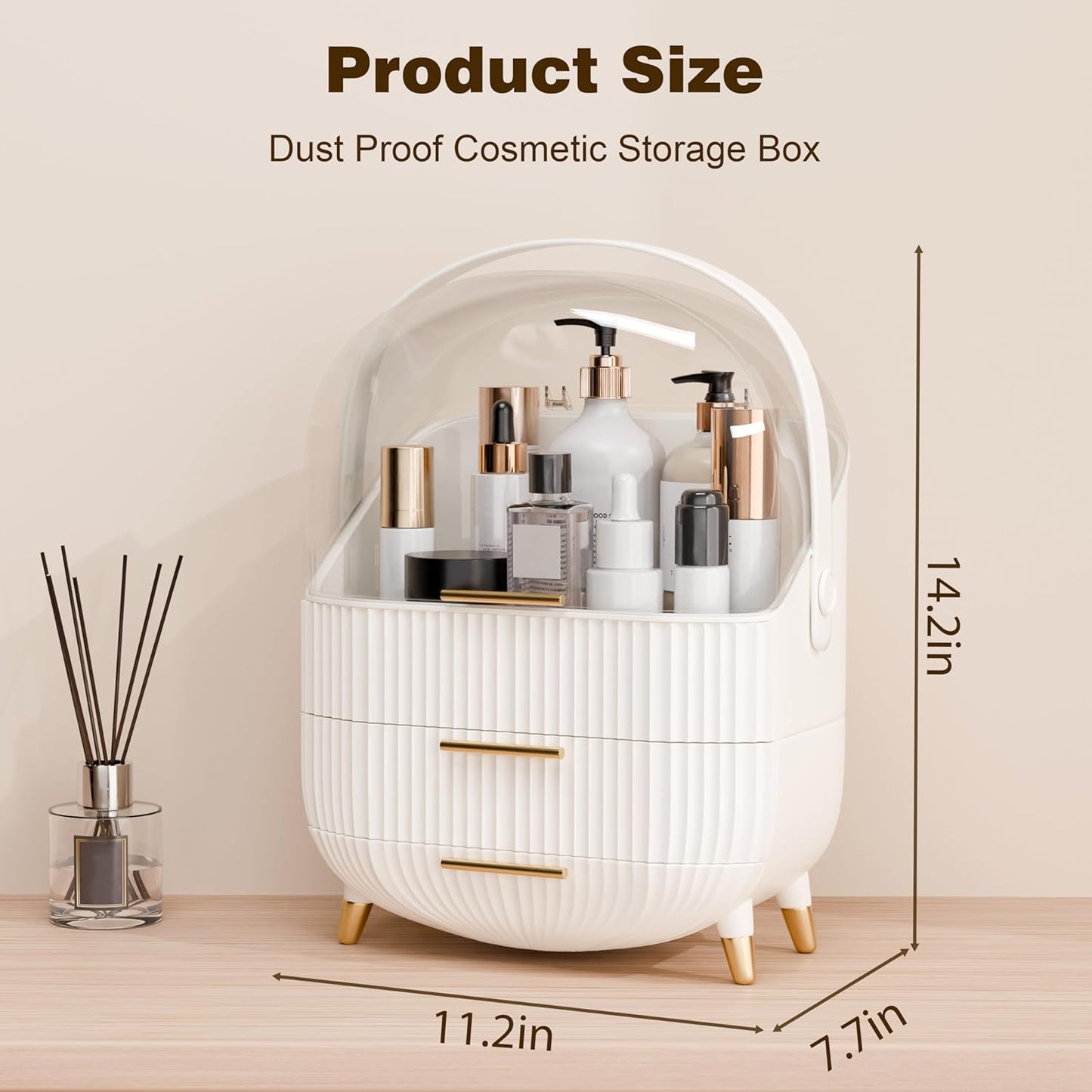 Makeup Organizers and Storage, Make up Organizer for Vanity Cosmetics Skincare Organizers with Lid and Drawers Display Cases for Countertop(White)